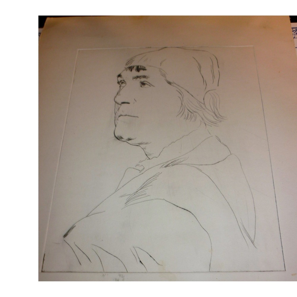 Vintage Carl Sandburg Original Etching Portrait Profile 6x8 Art Print Poet Fine